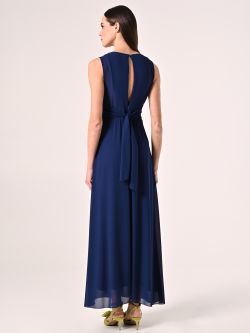 Abito Blu Lungo con Piping Strass det_3