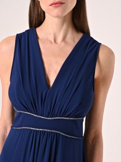 Abito Blu Lungo con Piping Strass in_i5