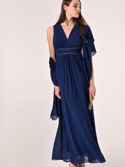Abito Blu Lungo con Piping Strass sp_e1