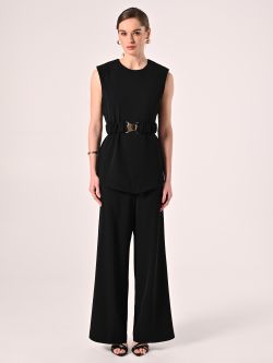 Blouse en tissu crêpe cady noire det_1