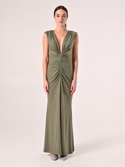 Abito Lungo Verde Militare con Glitter det_1