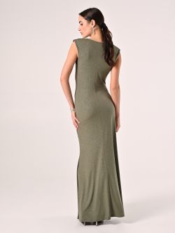 Abito Lungo Verde Militare con Glitter det_3