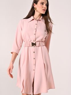 Pink Shirt-Dress in Cady with Ruched Belt in_i7