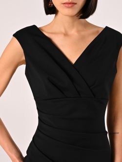 Black Sheath Dress with Crossover Neckline in_i5