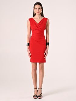 Red Sheath Dress with Crossover Neckline det_1