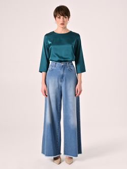 Bluse aus Satin in Grün det_1