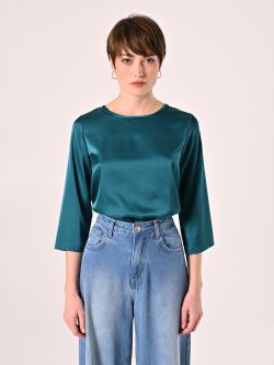 Bluse aus Satin in Grün det_2