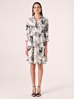 Hemdblusenkleid mit Blumenmuster in Schwarz & Weiß det_1