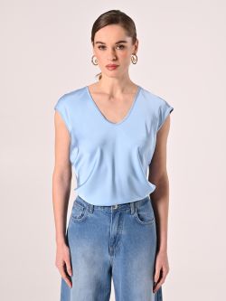 Bluse aus Satin in Hellblau det_2