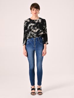 Bluse mit Blumenmuster in Schwarz & Weiß det_1