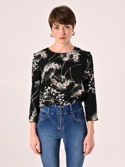 Bluse mit Blumenmuster in Schwarz & Weiß det_2