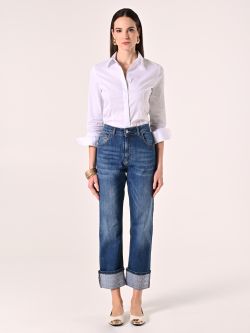 Jeans with Cuffed Hem and Rhinestone Logo det_1