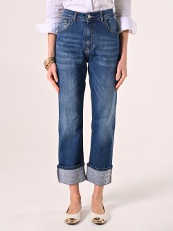 Jeans with Cuffed Hem and Rhinestone Logo det_2