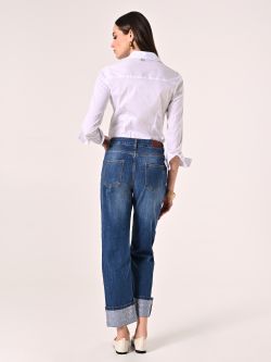 Jeans with Cuffed Hem and Rhinestone Logo det_3