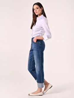 Jeans with Cuffed Hem and Rhinestone Logo in_i7