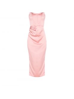 Pink Satin Midi Bustier Dress det_4
