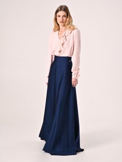 Blue Navy Satin Skirt in_i7