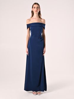 Long Off-the-Shoulders Dress in Navy Blue det_1