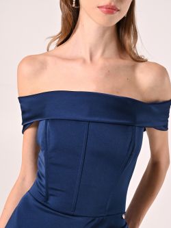Long Off-the-Shoulders Dress in Navy Blue in_i5