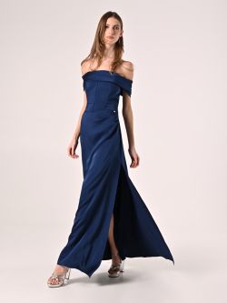 Long Off-the-Shoulders Dress in Navy Blue in_i7