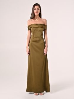 Long Off-the-Shoulders Dress in Military Green det_1