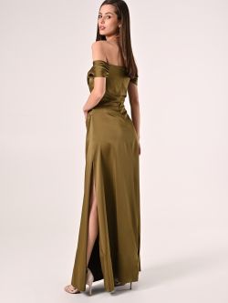 Long Off-the-Shoulders Dress in Military Green det_3
