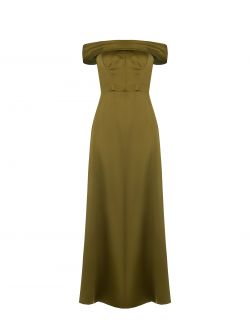 Long Off-the-Shoulders Dress in Military Green det_4