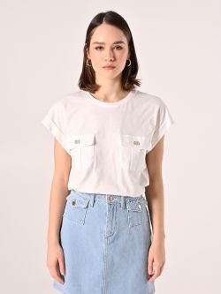 Weißes T-Shirt mit Utility-Taschen det_2
