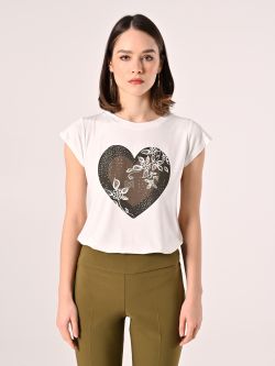 T-Shirt Bianca Cuore Strass det_2