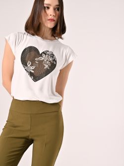 T-Shirt Bianca Cuore Strass in_i7