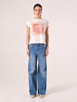 Bawełniany T-Shirt z nadrukiem z motywem róż i kryształków det_1