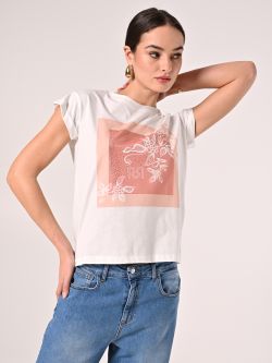 Bawełniany T-Shirt z nadrukiem z motywem róż i kryształków in_i7