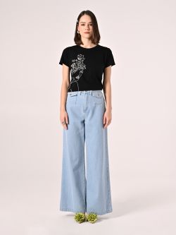 T-Shirt Nera in Cotone con Perle det_1