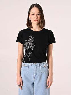 T-Shirt Nera in Cotone con Perle det_2