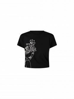 T-Shirt Nera in Cotone con Perle det_4