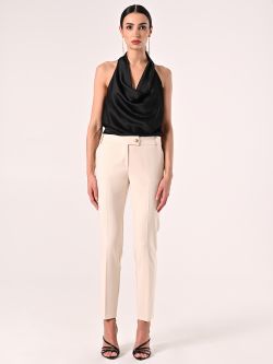 Hose aus technischem Gewebe in hellem Beige det_1