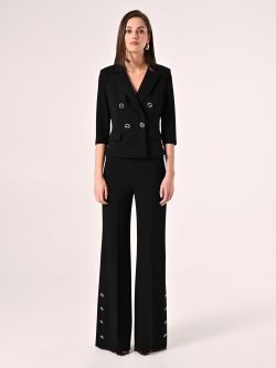 Black Palazzo Trousers in Scuba Crepe Fabric det_1