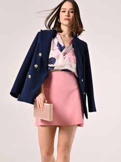 Minifalda en «A» en tejido técnico rosa antiguo sp_e1