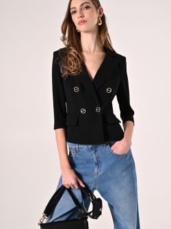 Kurze Jacke in Schwarz aus Scuba-Handkreppstoff sp_e1