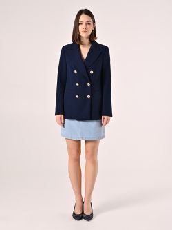 Double-breasted Jacket in Blue Technical Fabric det_1