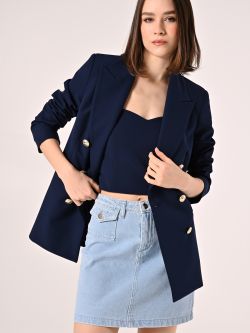 Double-breasted Jacket in Blue Technical Fabric in_i7