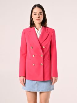 Zweireihige Jacke aus technischem Gewebe in Fuchsia det_2