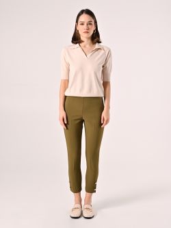 Trousers with Buttons in Military Green Technical Fabric det_1