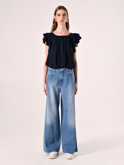 Bluse mit Flügelärmeln in Marineblau det_1