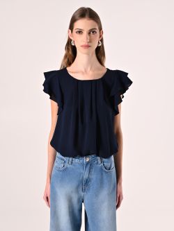 Bluse mit Flügelärmeln in Marineblau det_2