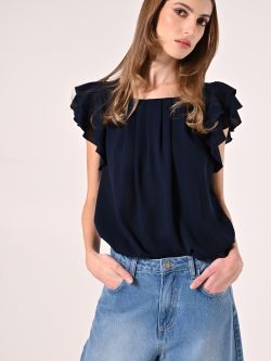 Bluse mit Flügelärmeln in Marineblau in_i7