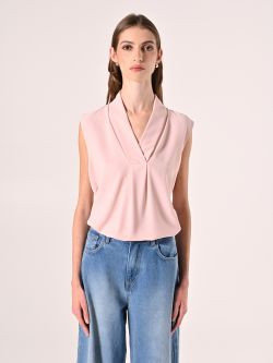 Blouse avec encolure à ourlet rose det_2