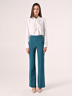 Flared Trousers in Royal Green Technical Fabric det_1