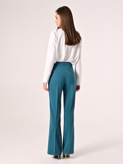 Flared Trousers in Royal Green Technical Fabric det_3