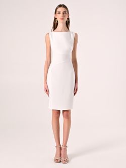 White Scuba Crepe Sheath Dress det_1